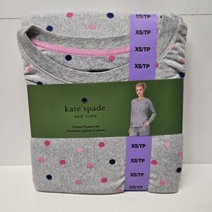 Kate Spade Gray Polka Dot Pajama Set with Pink Dots